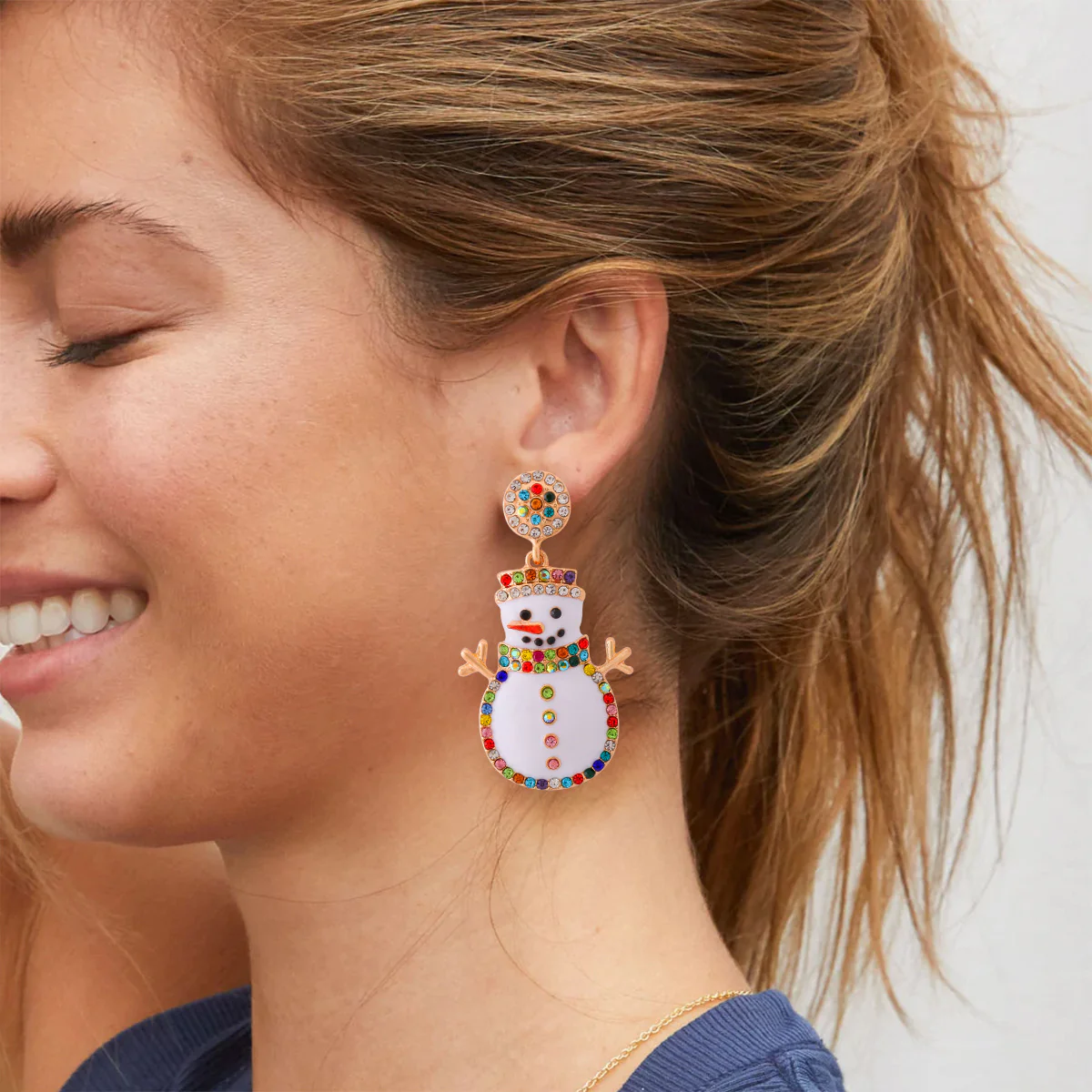 Alloy Rhinestone Snowman Earrings - Image 4