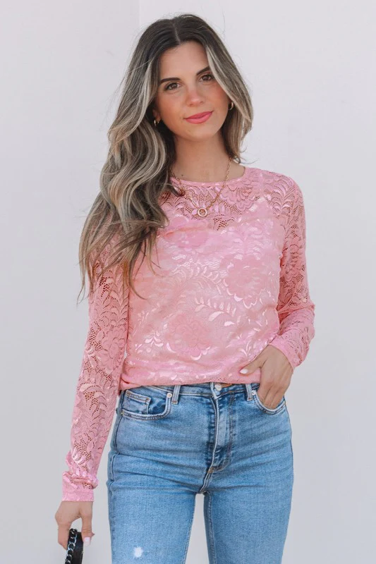Amanda Floral Lace Sheer Long Sleeve Top - Image 4