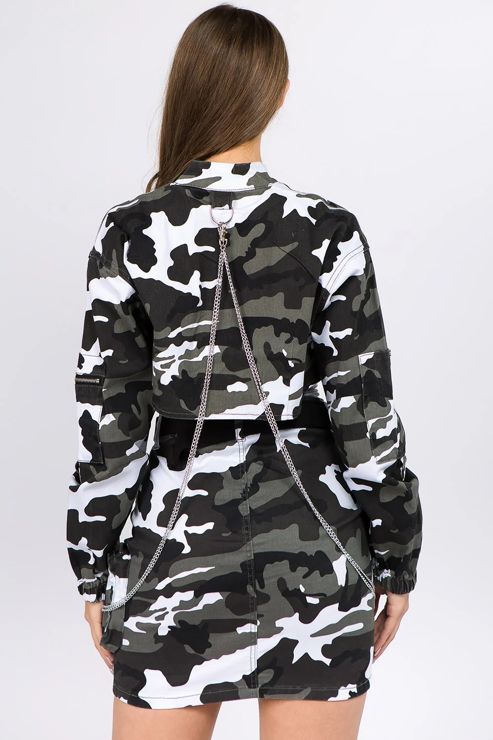 American Bazi Camouflage Cropped Jacket with Chains - Image 2