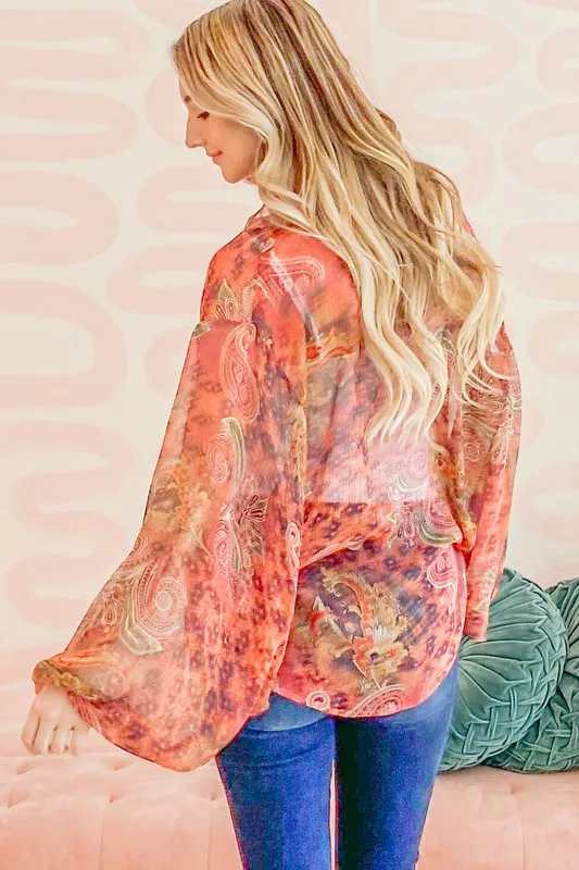 And The Why Front Tie Knot Oversized Print Top - Image 3