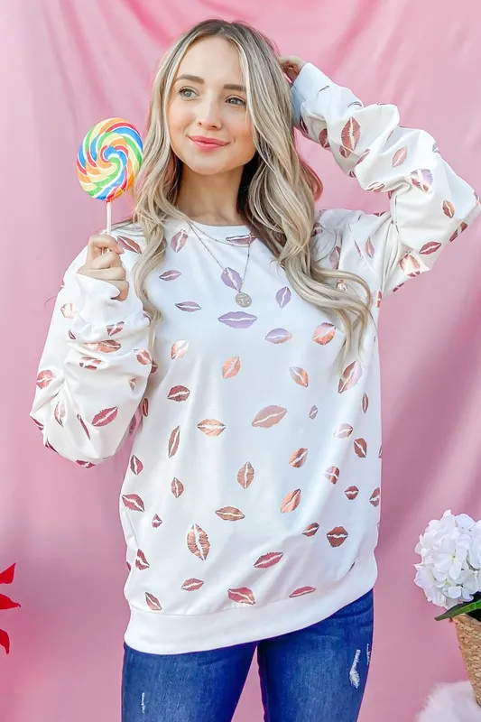 And The Why Kiss Pink Foil Allover Print Pullover Sweatshirts - Image 5
