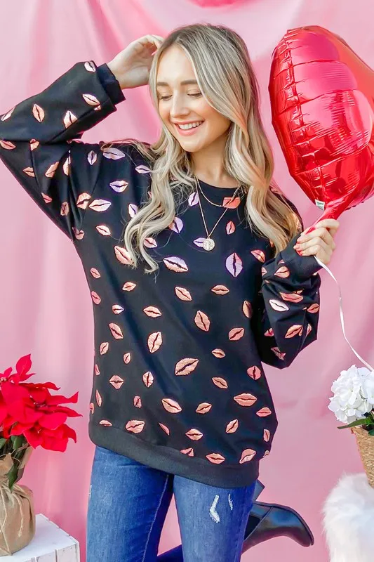 And The Why Kiss Pink Foil Allover Print Pullover Sweatshirts - Image 3