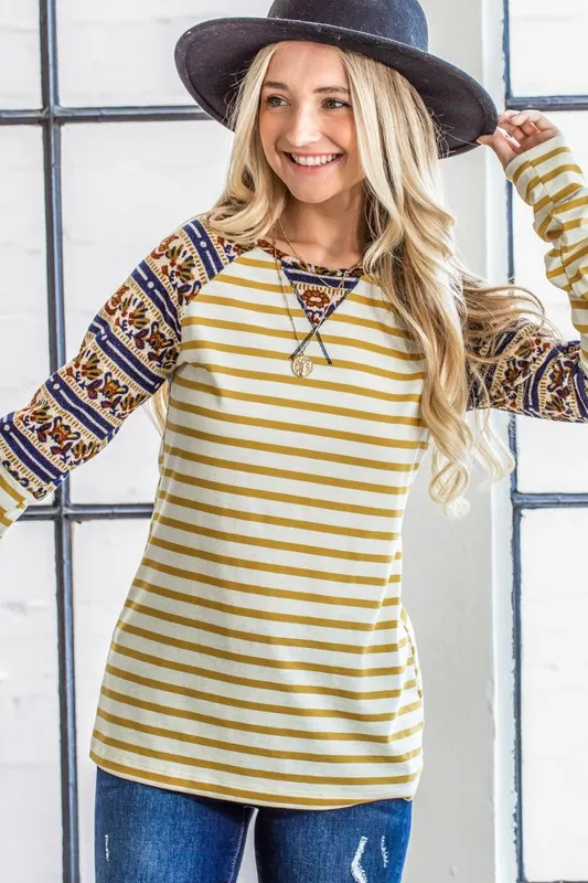 And The Why Stripe Ethnic Print Raglan Top - Image 7