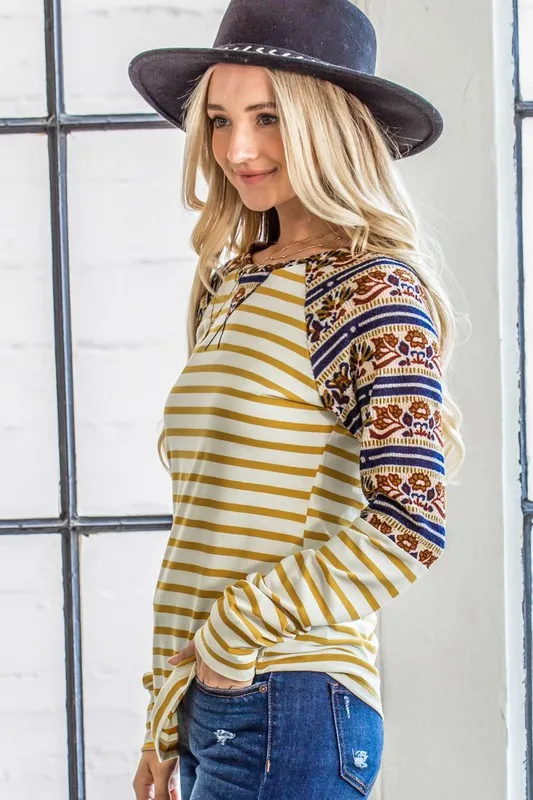 And The Why Stripe Ethnic Print Raglan Top - Image 9