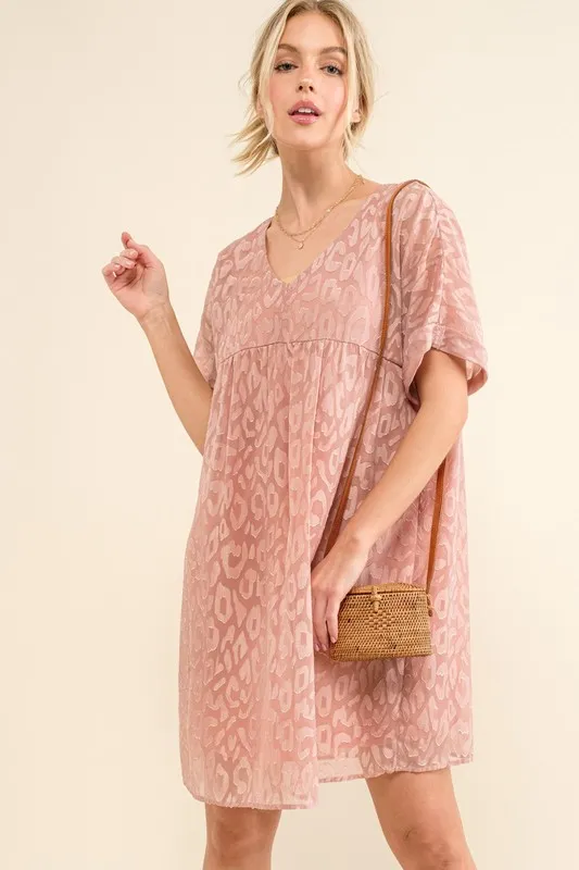 And The Why Woven Leopard Baby Doll Roll-Sleeve Casual Dress - Image 6