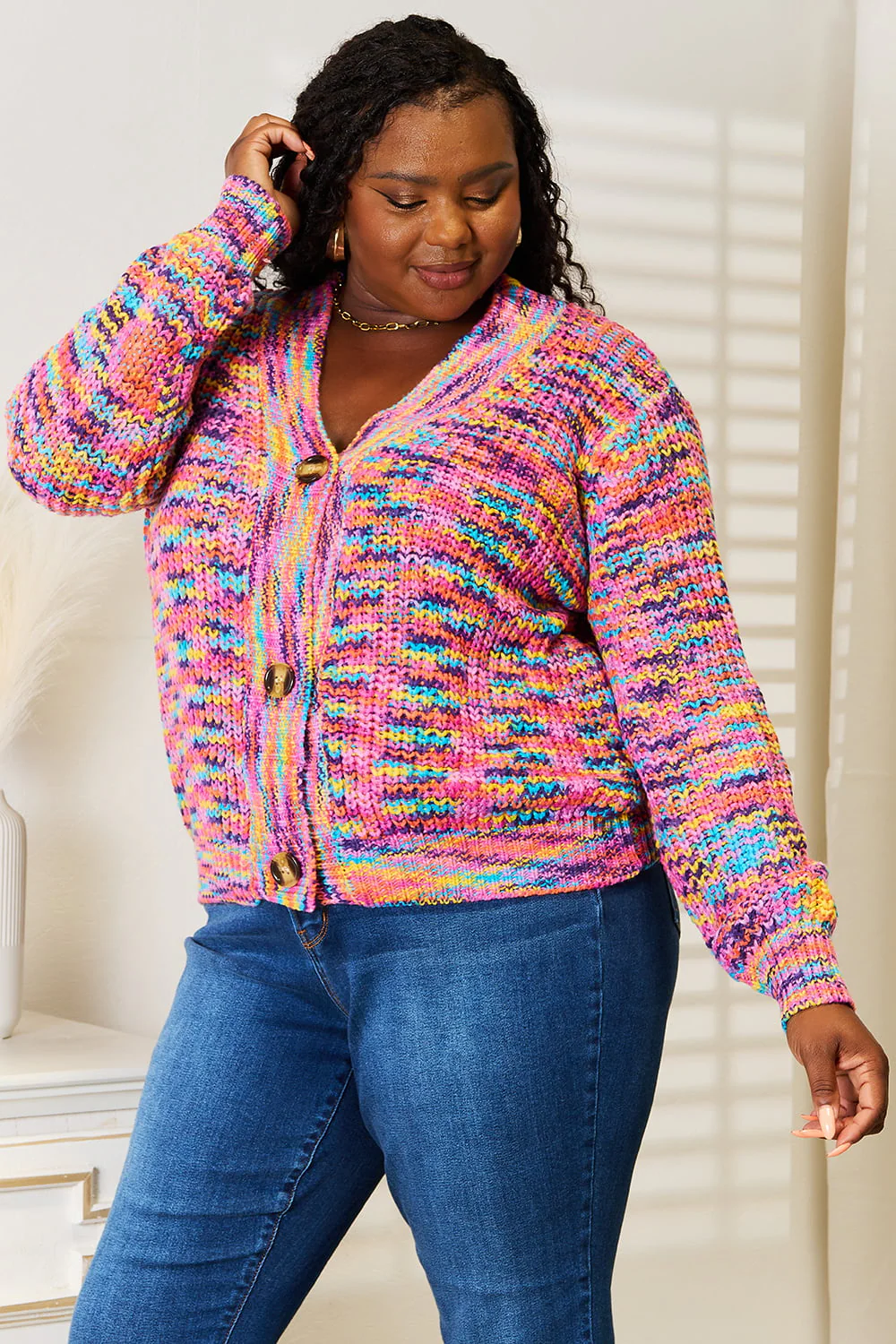 Angel Wings Woven Right V-Neck Long Sleeve Cardigan - Image 10