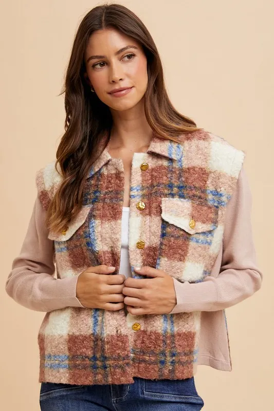 Annie Wear Faux Fur Plaid Button Up Jacket - Image 3