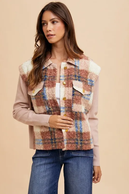 Annie Wear Faux Fur Plaid Button Up Jacket - Image 5