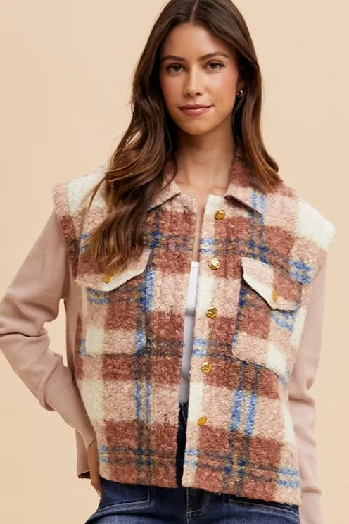Annie Wear Faux Fur Plaid Button Up Jacket - Image 6