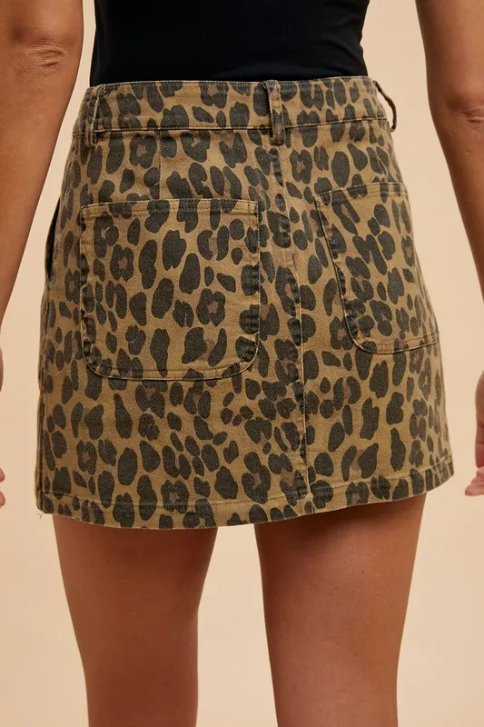 Annie Wear Leopard Denim Mini Skirt - Image 2