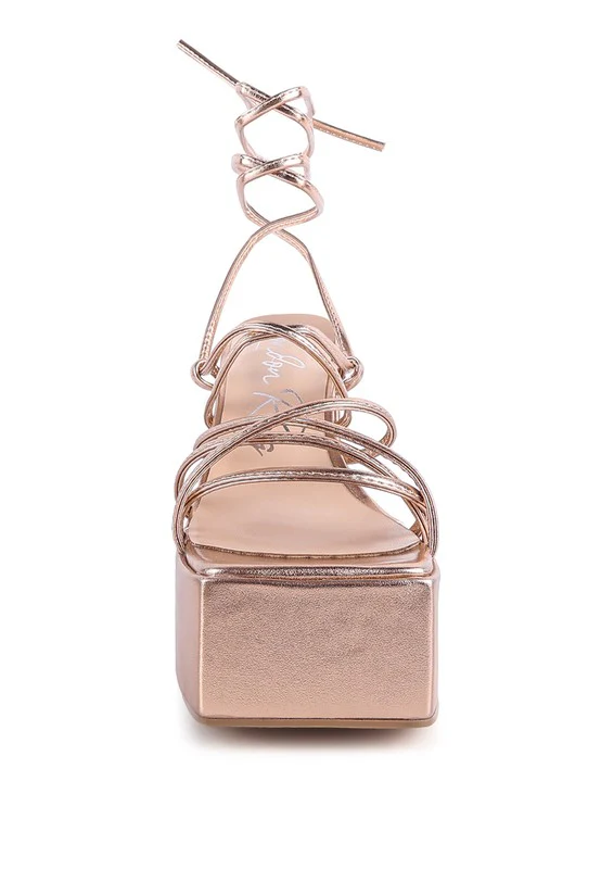 ANVIL METALLIC BLOCK HEELED LACE UP SANDAL - Image 6