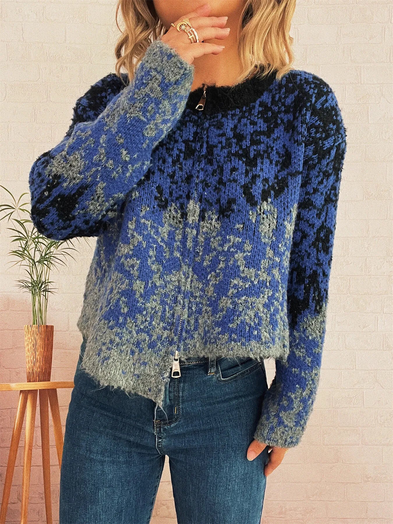 Asymmetrical Hem Zip Up Cardigan - Image 13