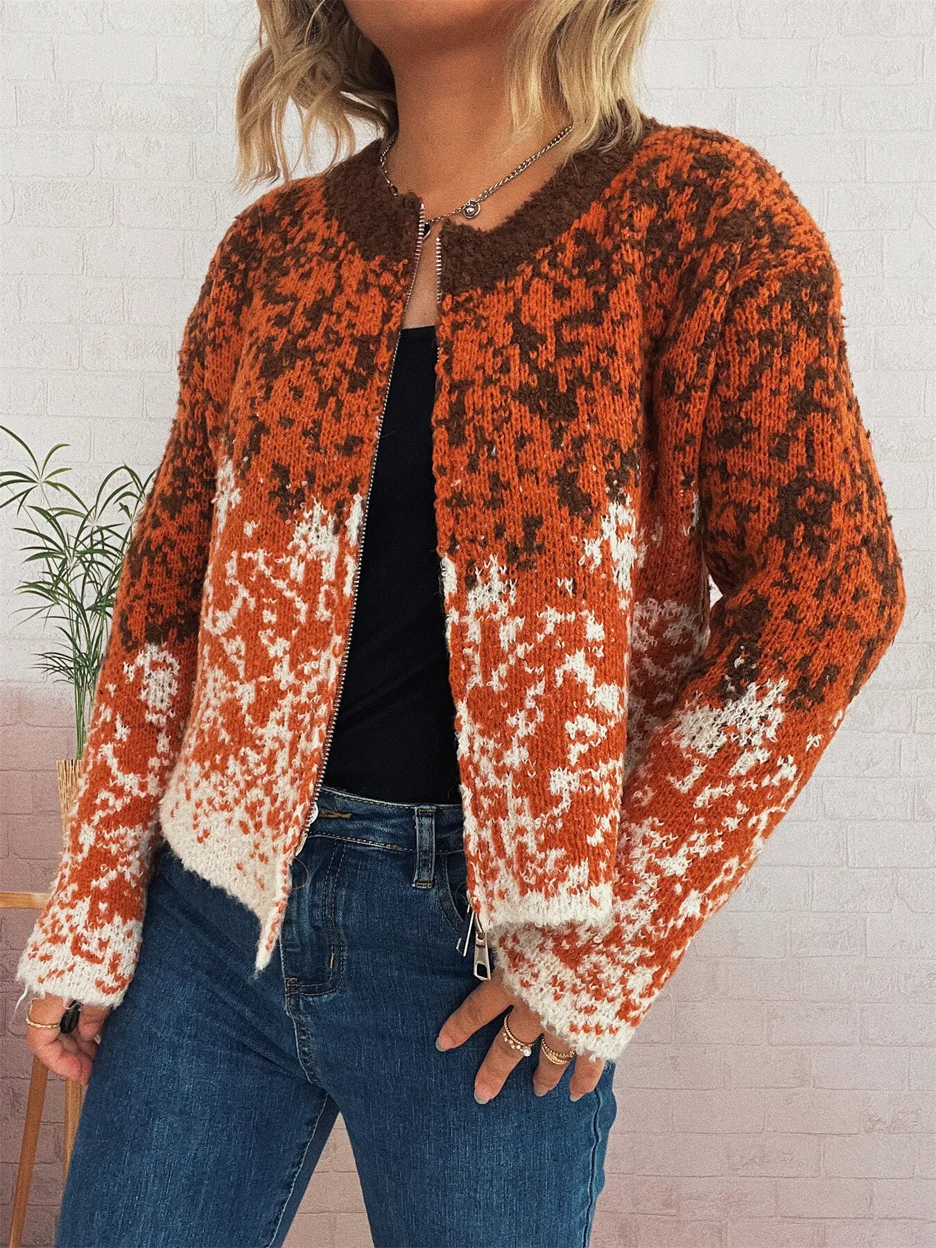 Asymmetrical Hem Zip Up Cardigan - Image 2