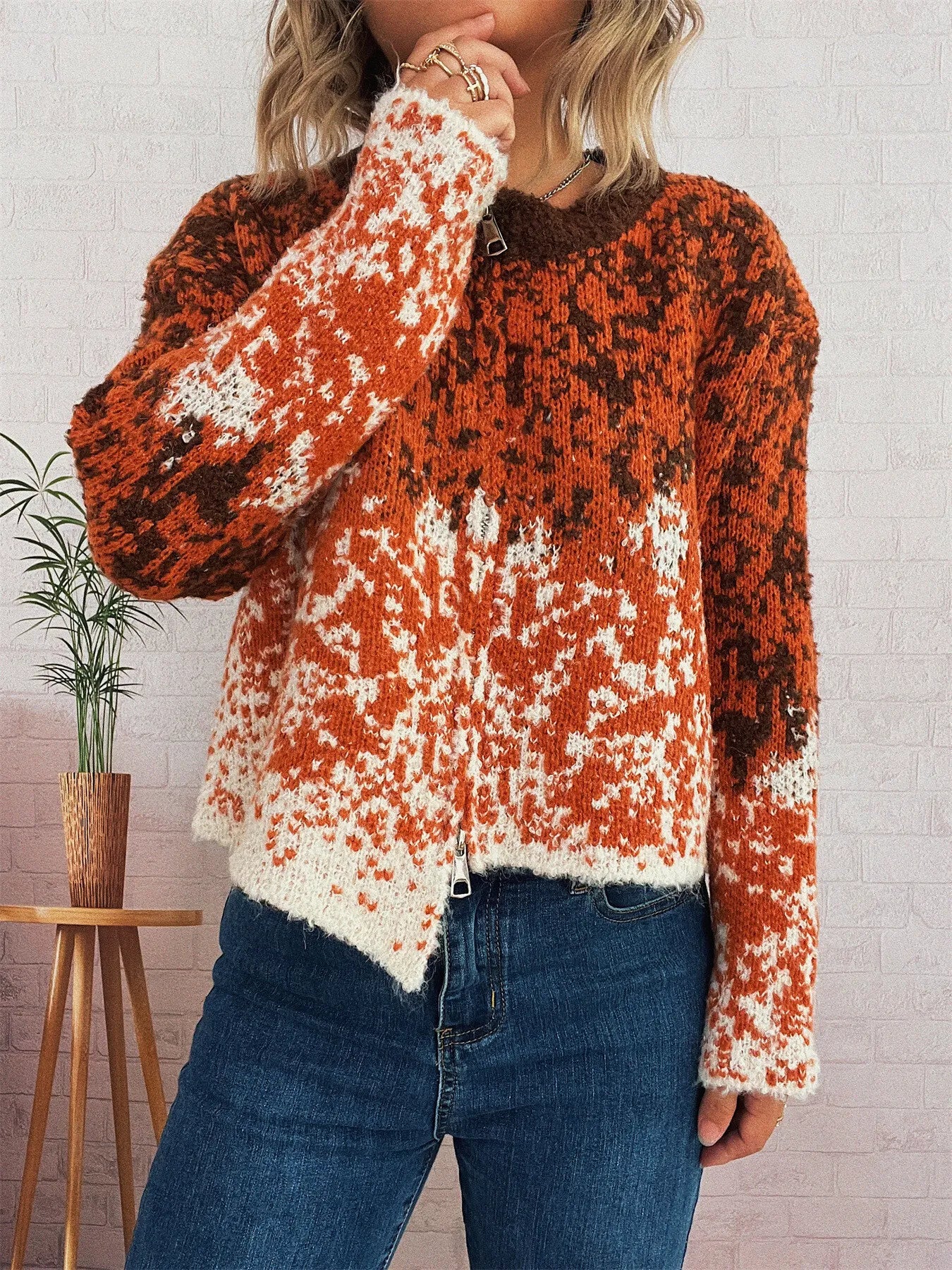 Asymmetrical Hem Zip Up Cardigan - Image 3