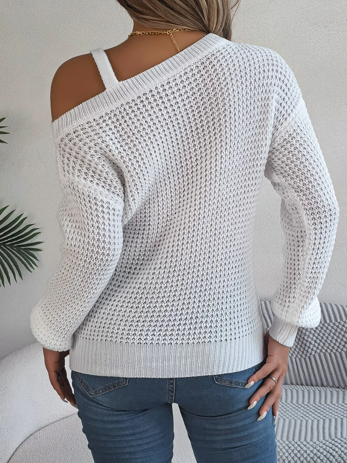 Asymmetrical Neck Long Sleeve Sweater - Image 6