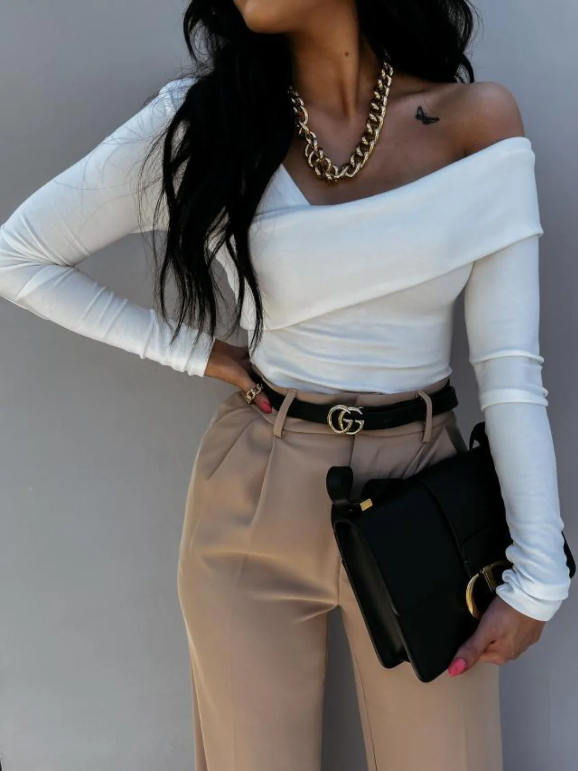 Asymmetrical Single Shoulder Long Sleeve T-Shirt - Image 11