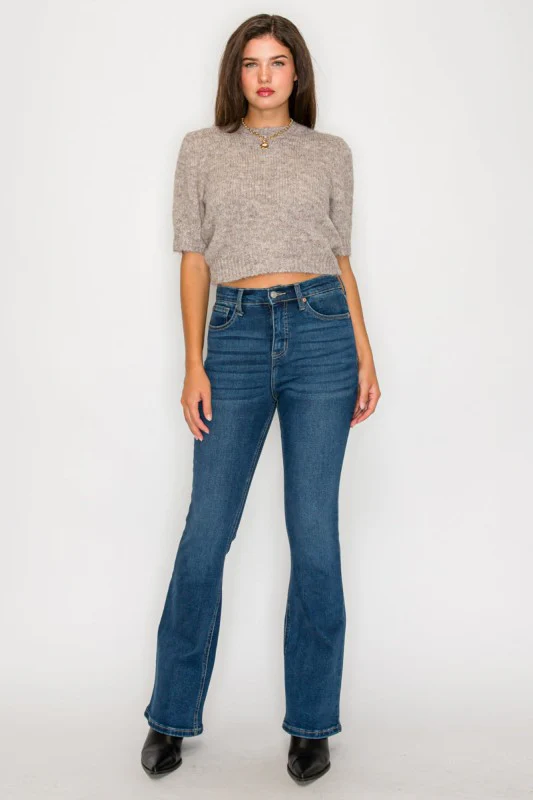 AT20004D - TUMMY CONTROL HIGH RISE BOOTCUT JEANS *