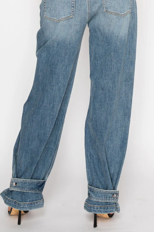AT2076WDM Adjustable Hem Knit Band Wide Leg Jeans - Image 6