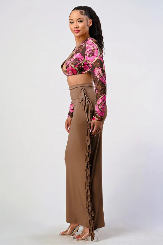 Athina floral print crop top and tassel skirt set - Image 6