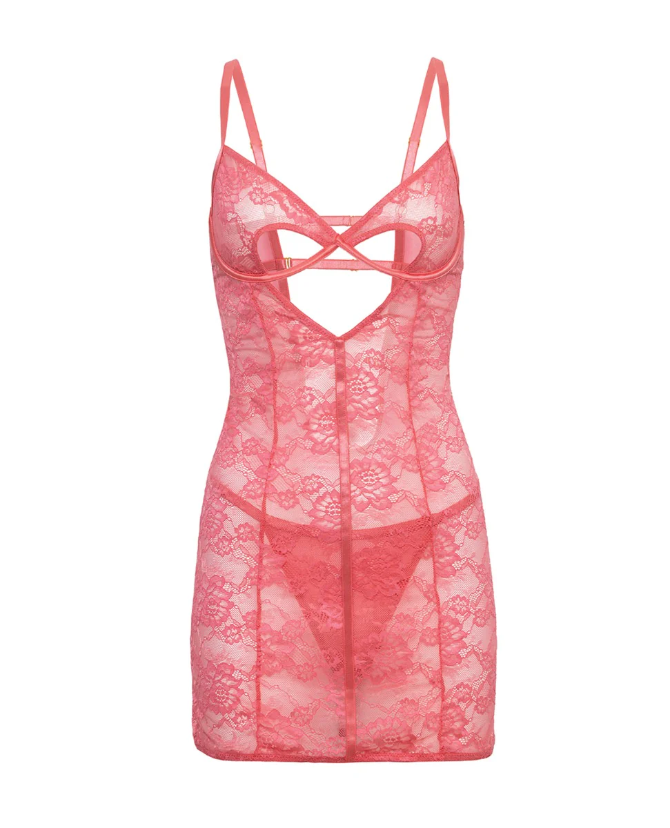 Ava Lace Underwire Babydoll w/G-String - Pink L/XL - Image 5