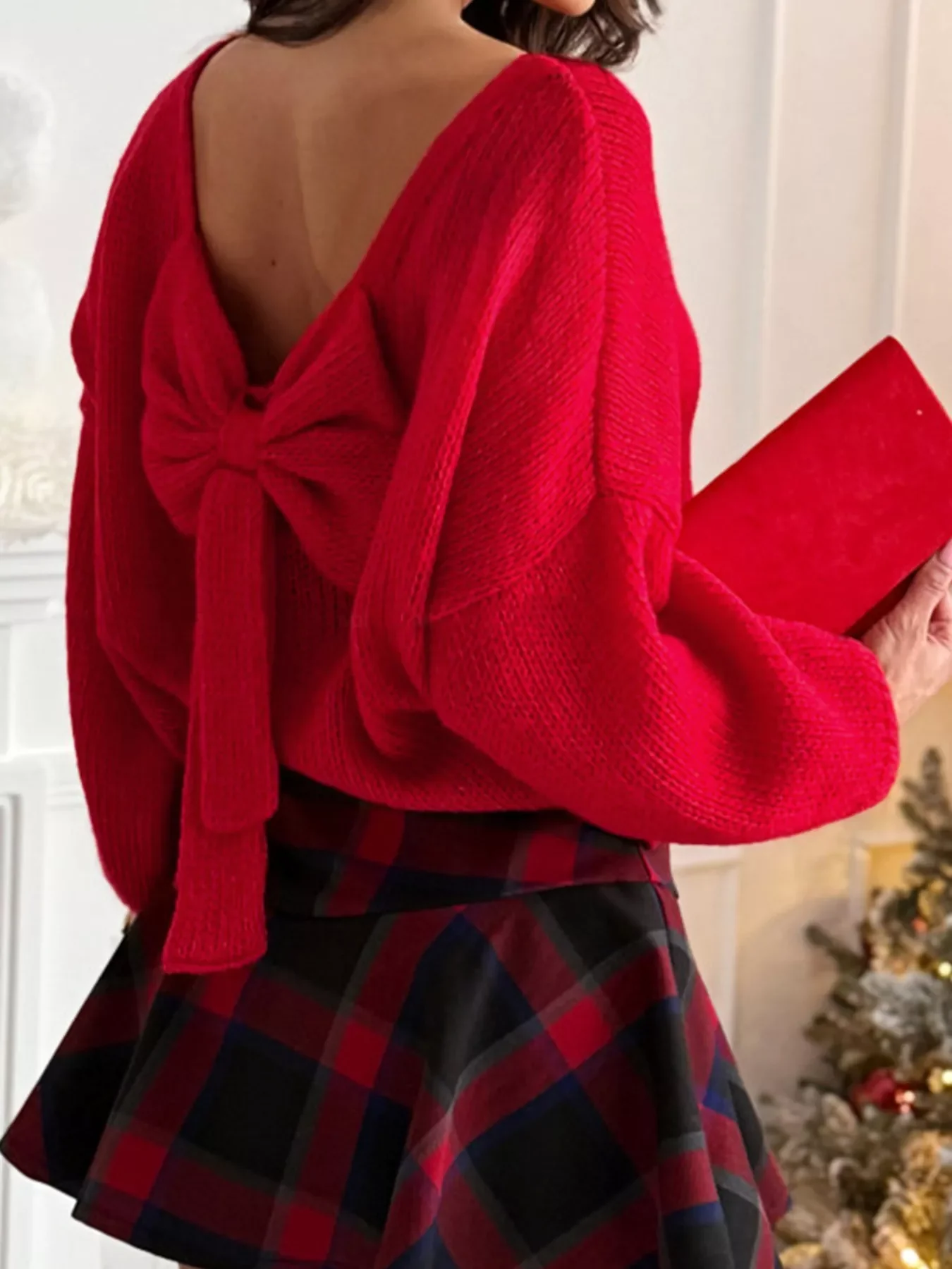 Back Bowknot Long Sleeve Sweater