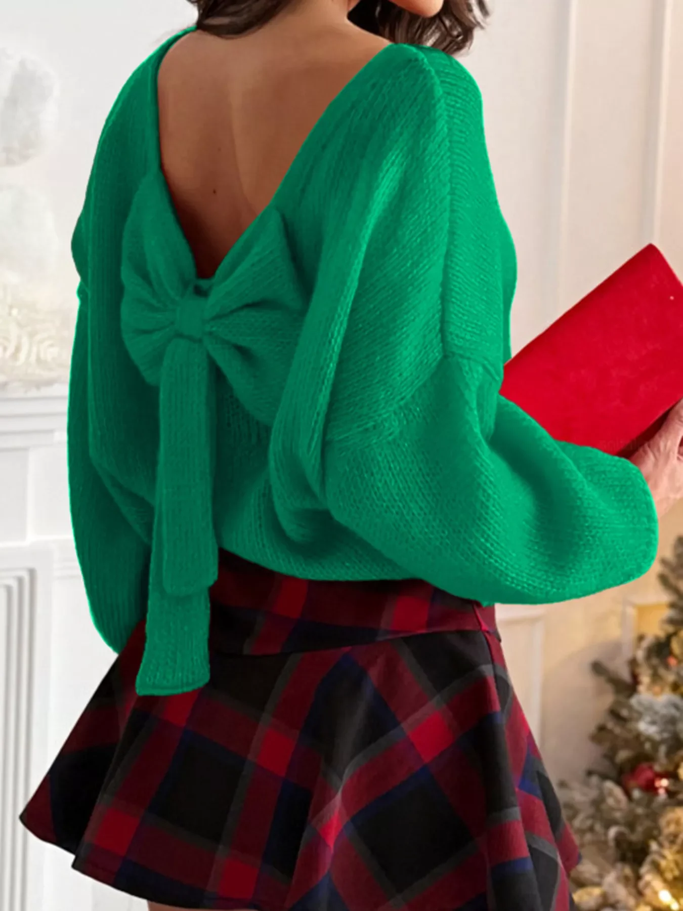 Back Bowknot Long Sleeve Sweater - Image 4