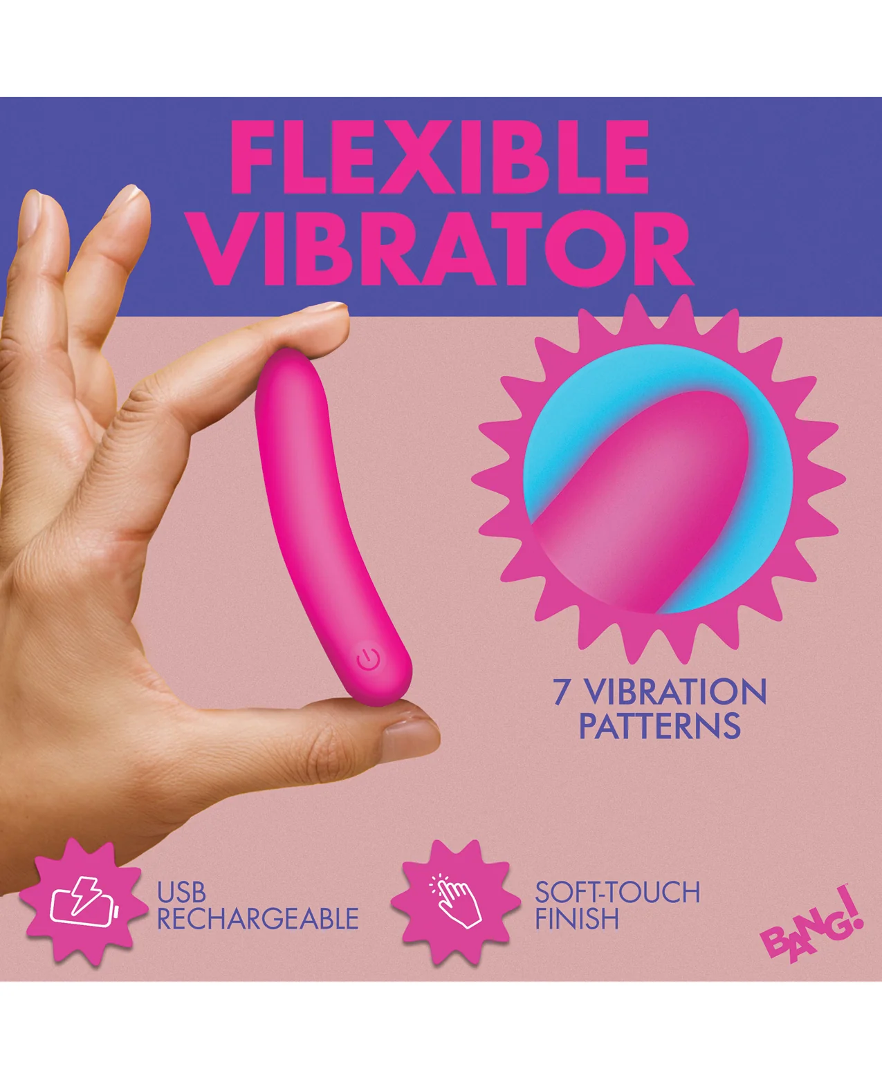Bang! Tapered Flexible Silicone Bullet - Pink - Image 5