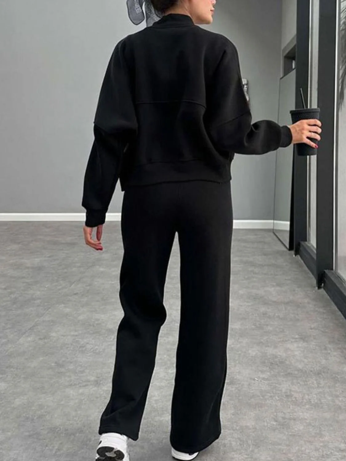 Baseball Collar Zip Up Outerwear and Drawstring Pants Set - Image 14
