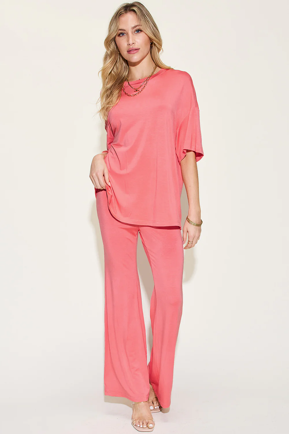 Basic Bae Full Size Bamboo Drop Shoulder T-Shirt and Flare Pants Set - Image 10