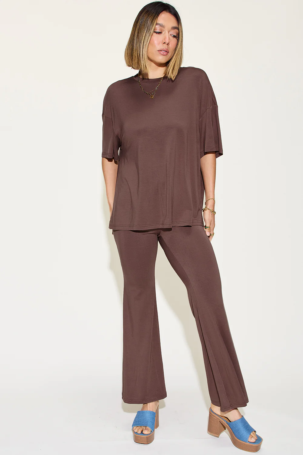 Basic Bae Full Size Bamboo Drop Shoulder T-Shirt and Flare Pants Set - Image 12