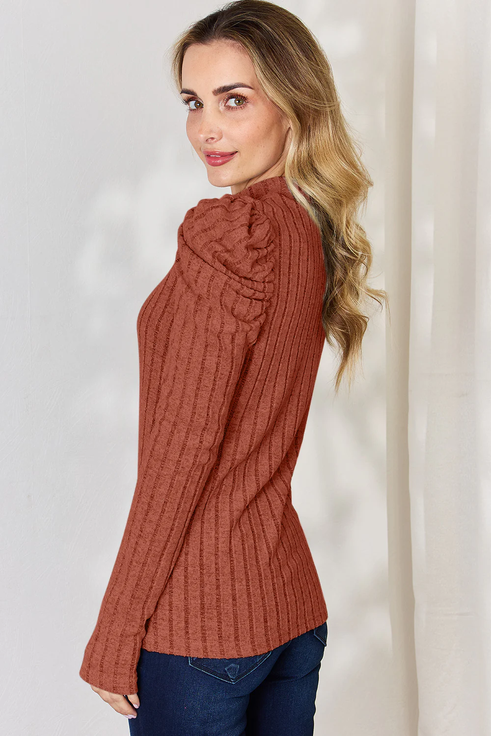 Basic Bae Full Size Ribbed Mock Neck Puff Sleeve T-Shirt - Image 2