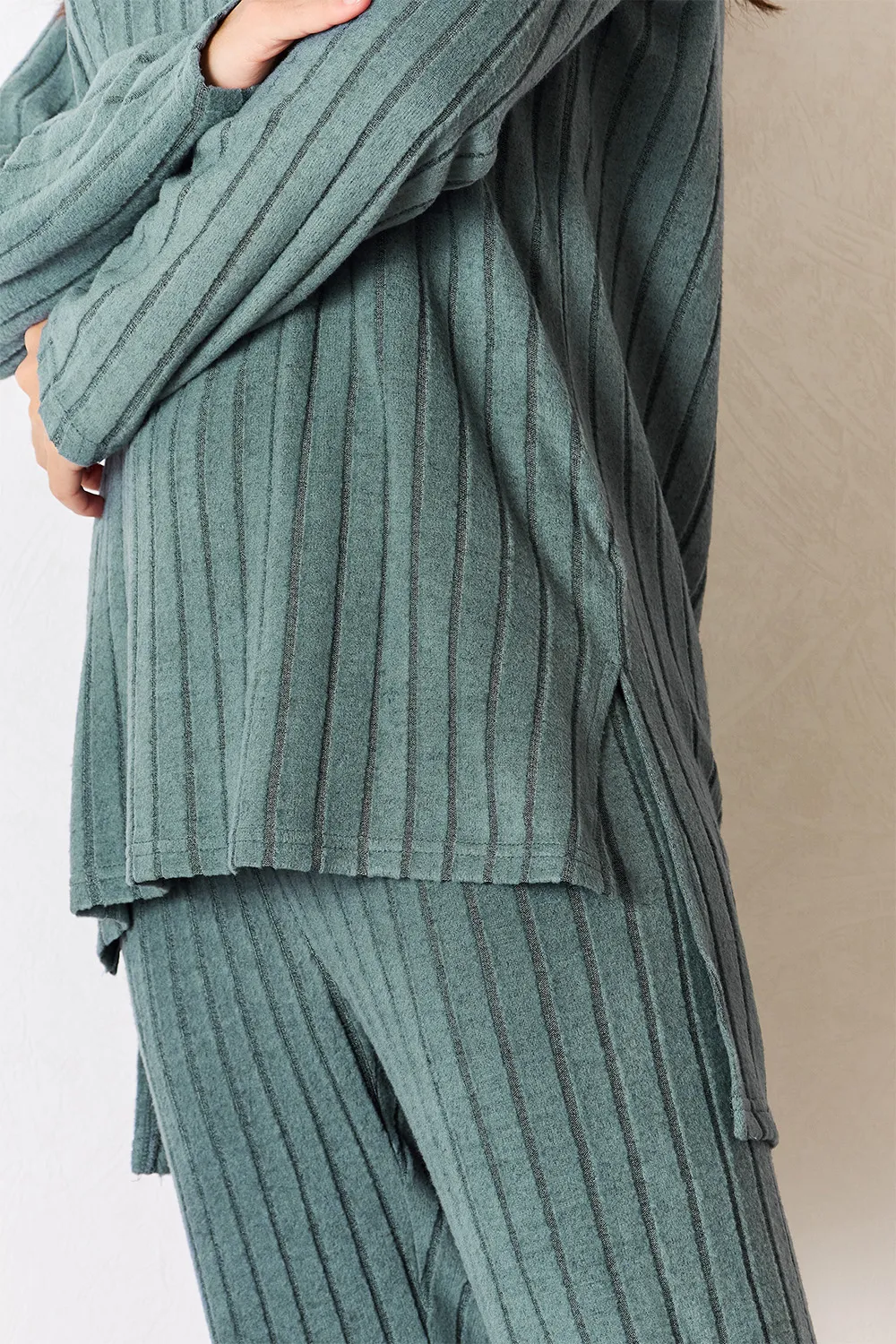 Basic Bae Full Size Ribbed Round Neck High-Low Slit Top and Pants Set - Image 10