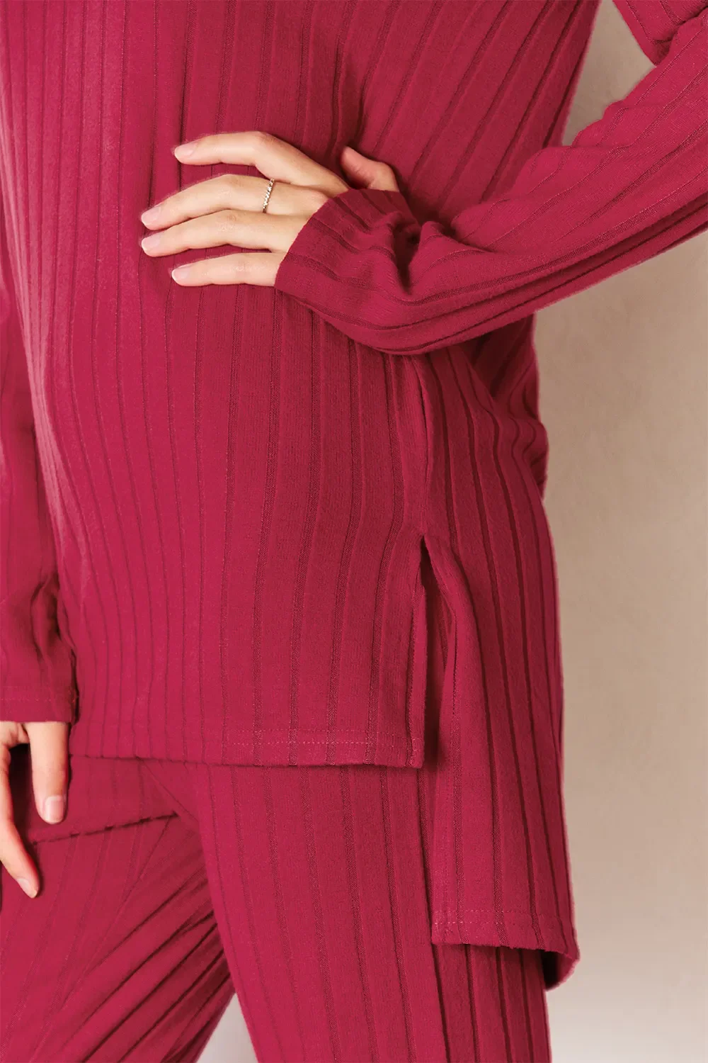 Basic Bae Full Size Ribbed Round Neck High-Low Slit Top and Pants Set - Image 4