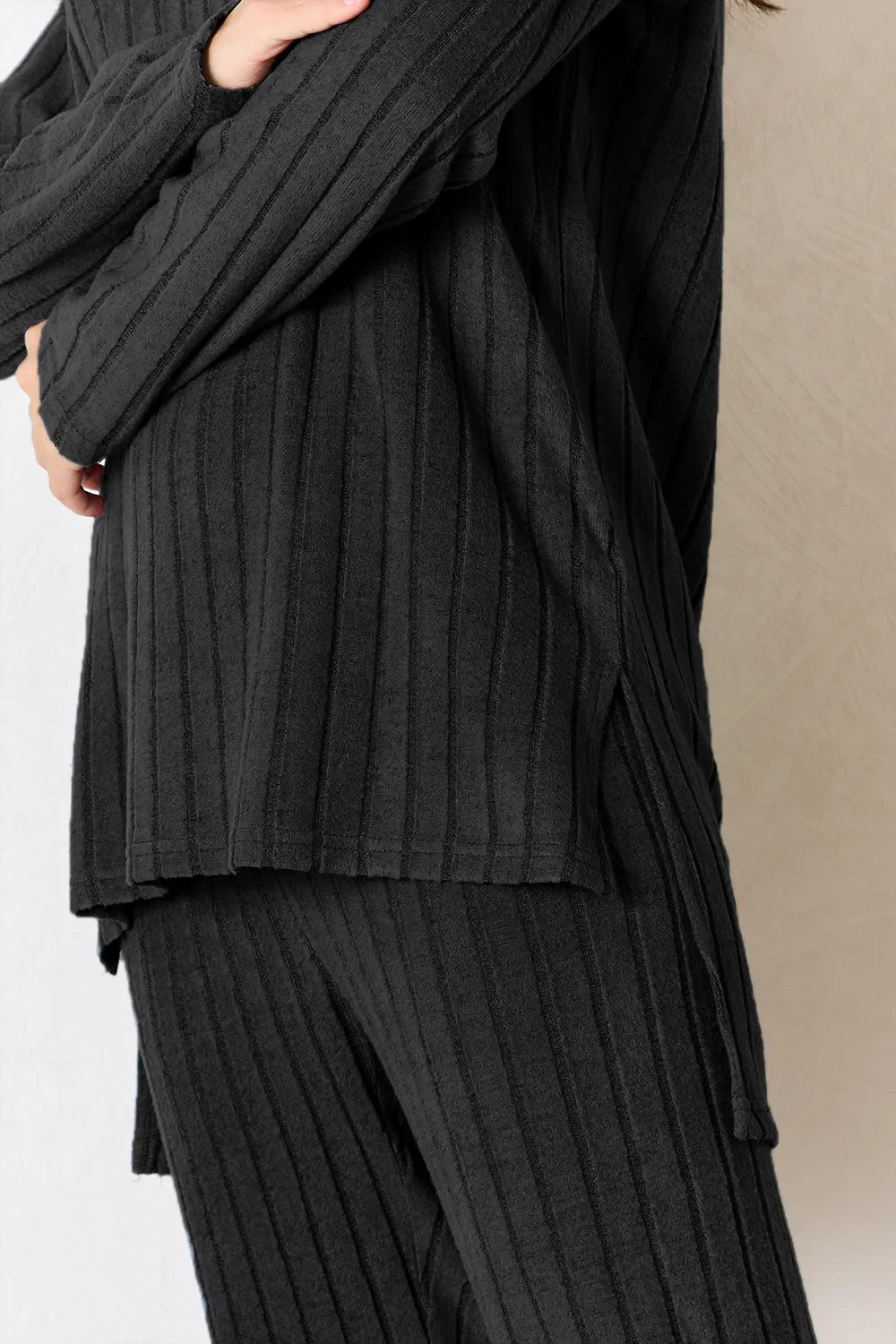 Basic Bae Full Size Ribbed Round Neck High-Low Slit Top and Pants Set - Image 7