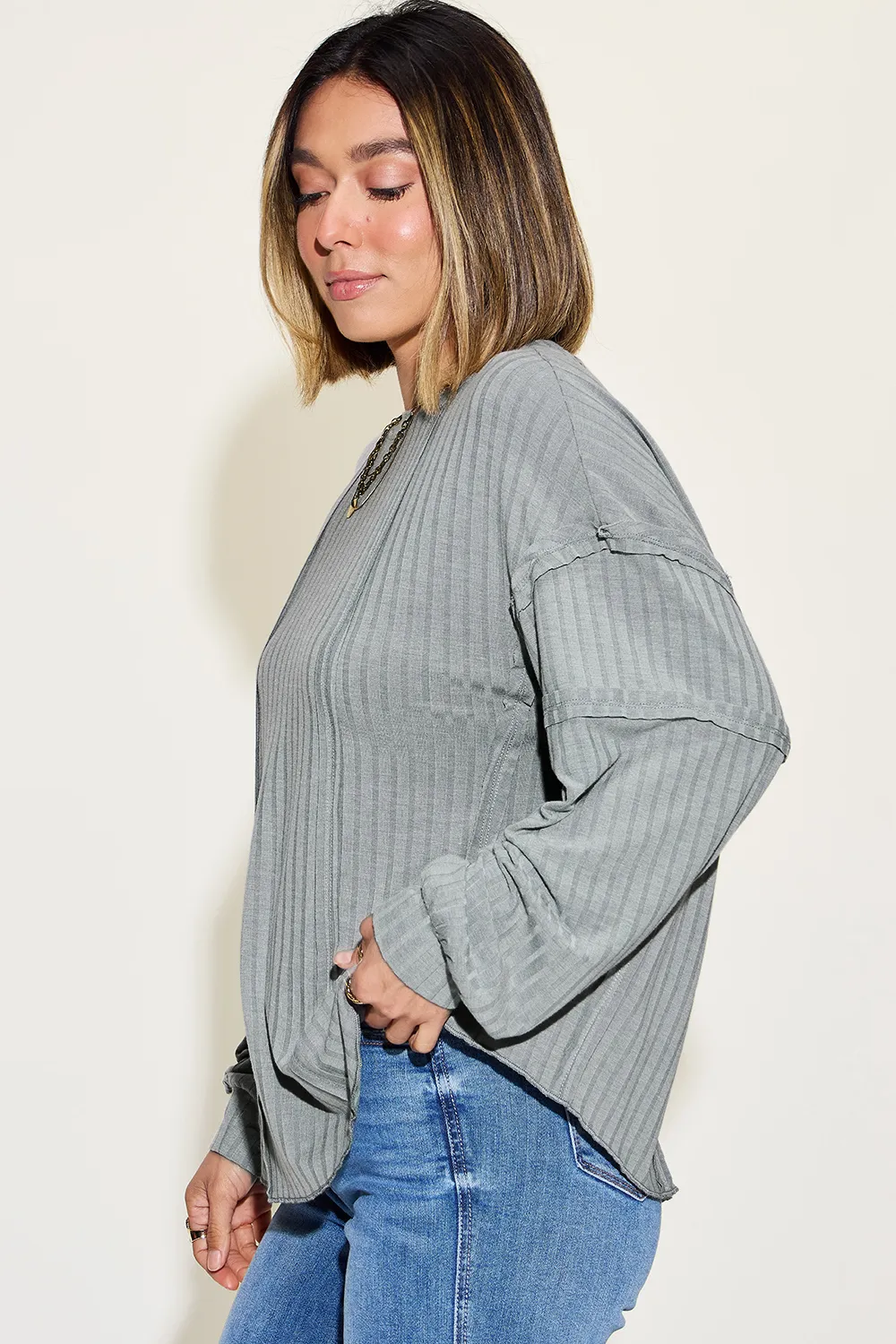 Basic Bae Full Size Ribbed Round Neck Long Sleeve T-Shirt - Image 12