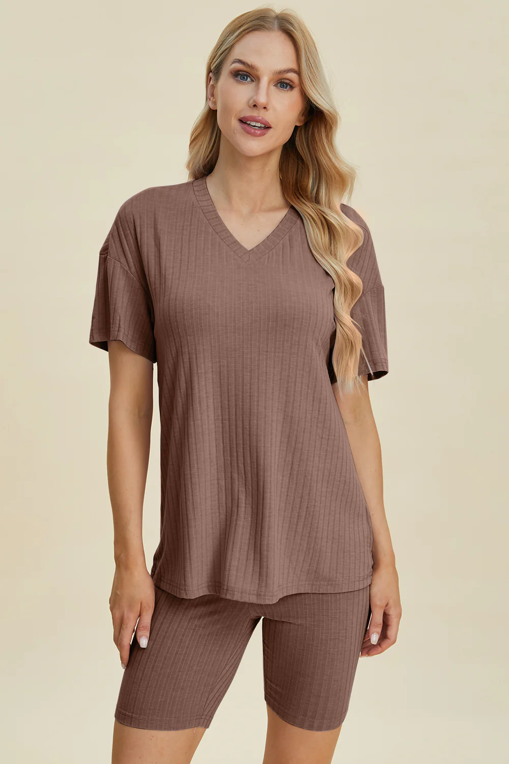 Basic Bae Full Size Ribbed V-Neck Short Sleeve Top and Shorts Set - Image 34