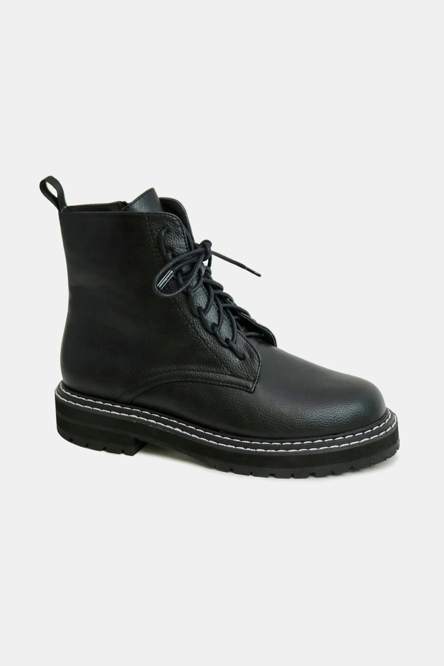 Beast Fashion Faux Leather Lace-Up Boots with Side Zipper - Image 2