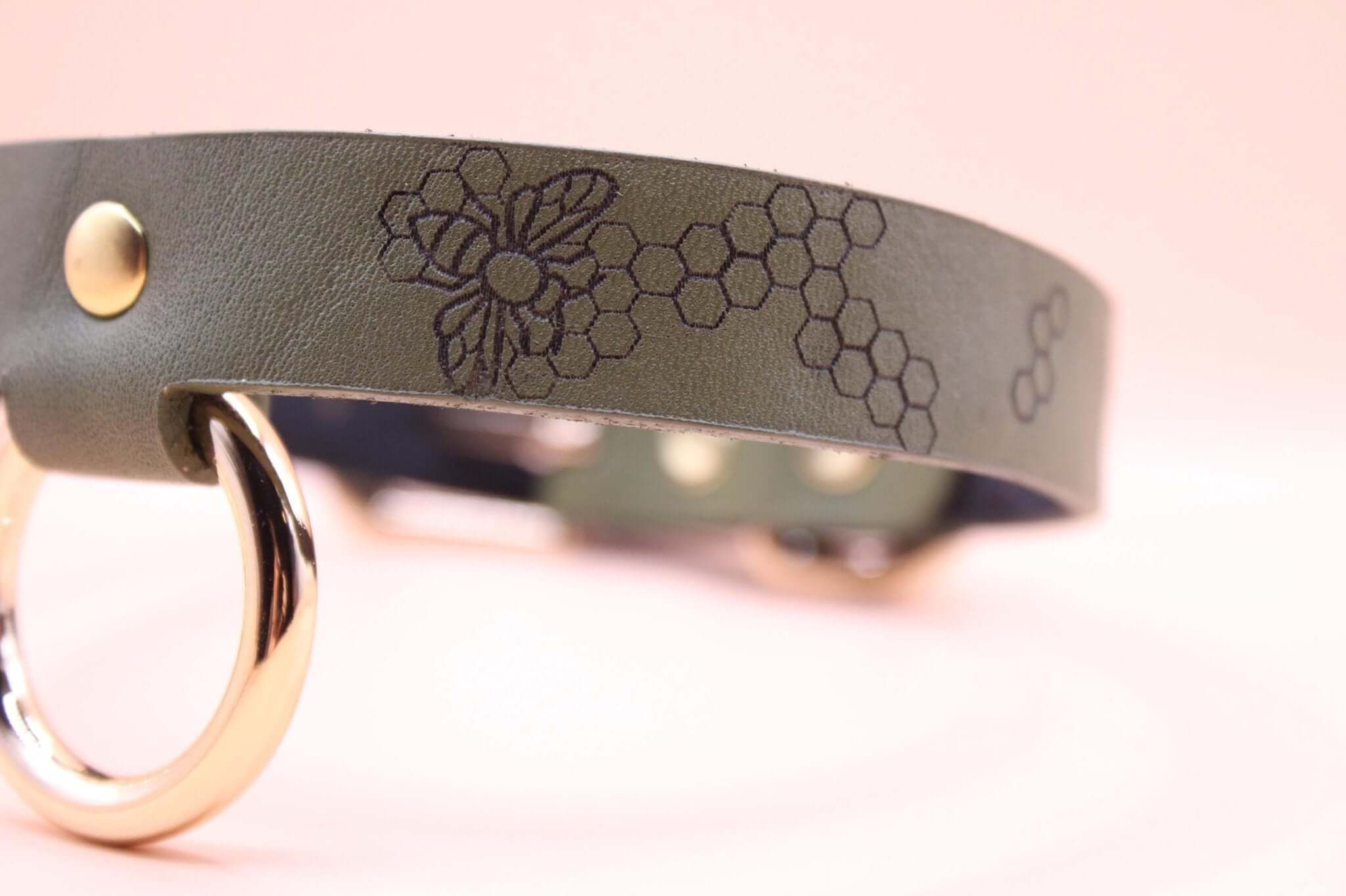 Bee Honeycomb Leather Choker with O-Ring Unique Slave Collar - Image 2