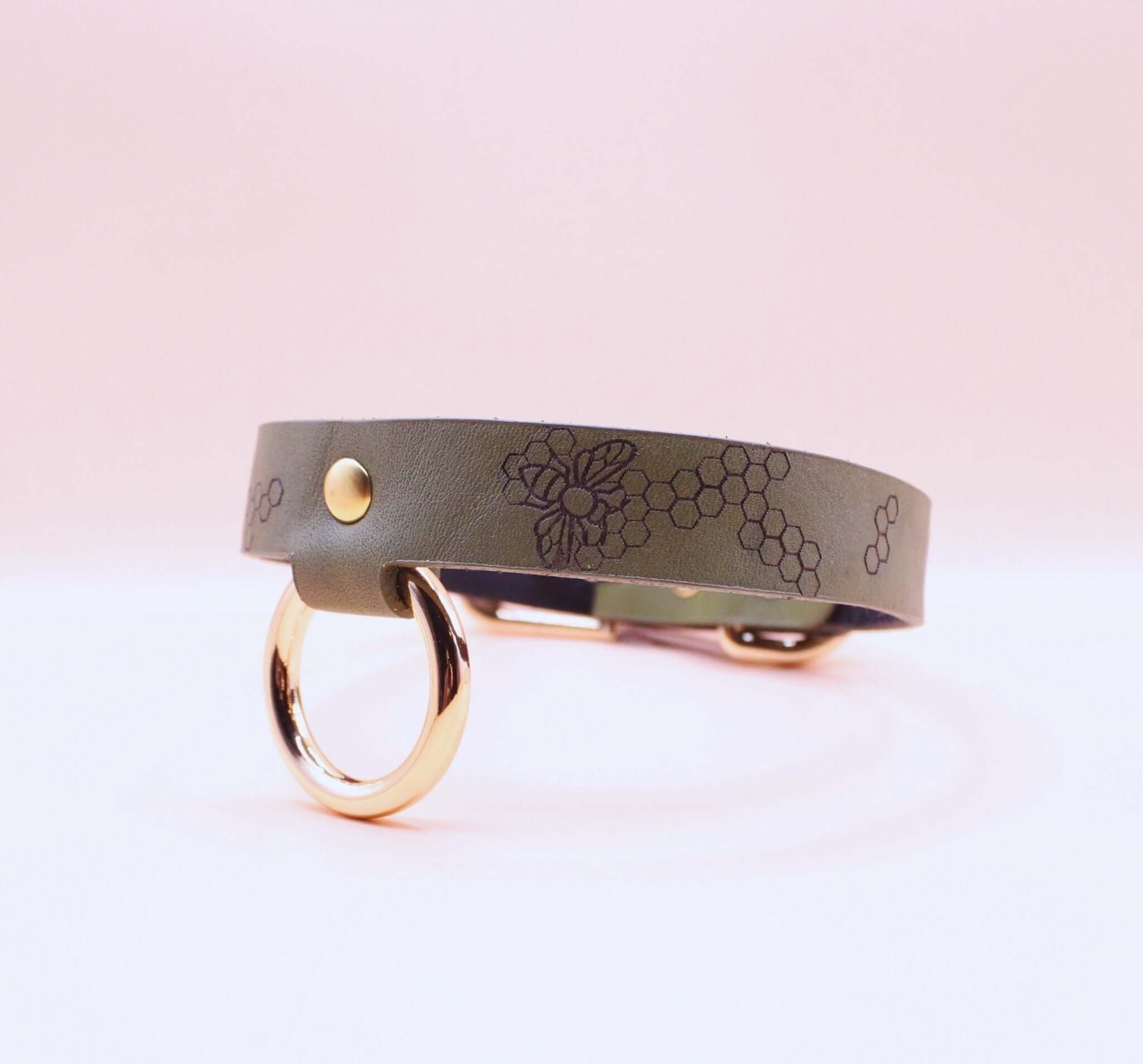 Bee Honeycomb Leather Choker with O-Ring Unique Slave Collar - Image 3