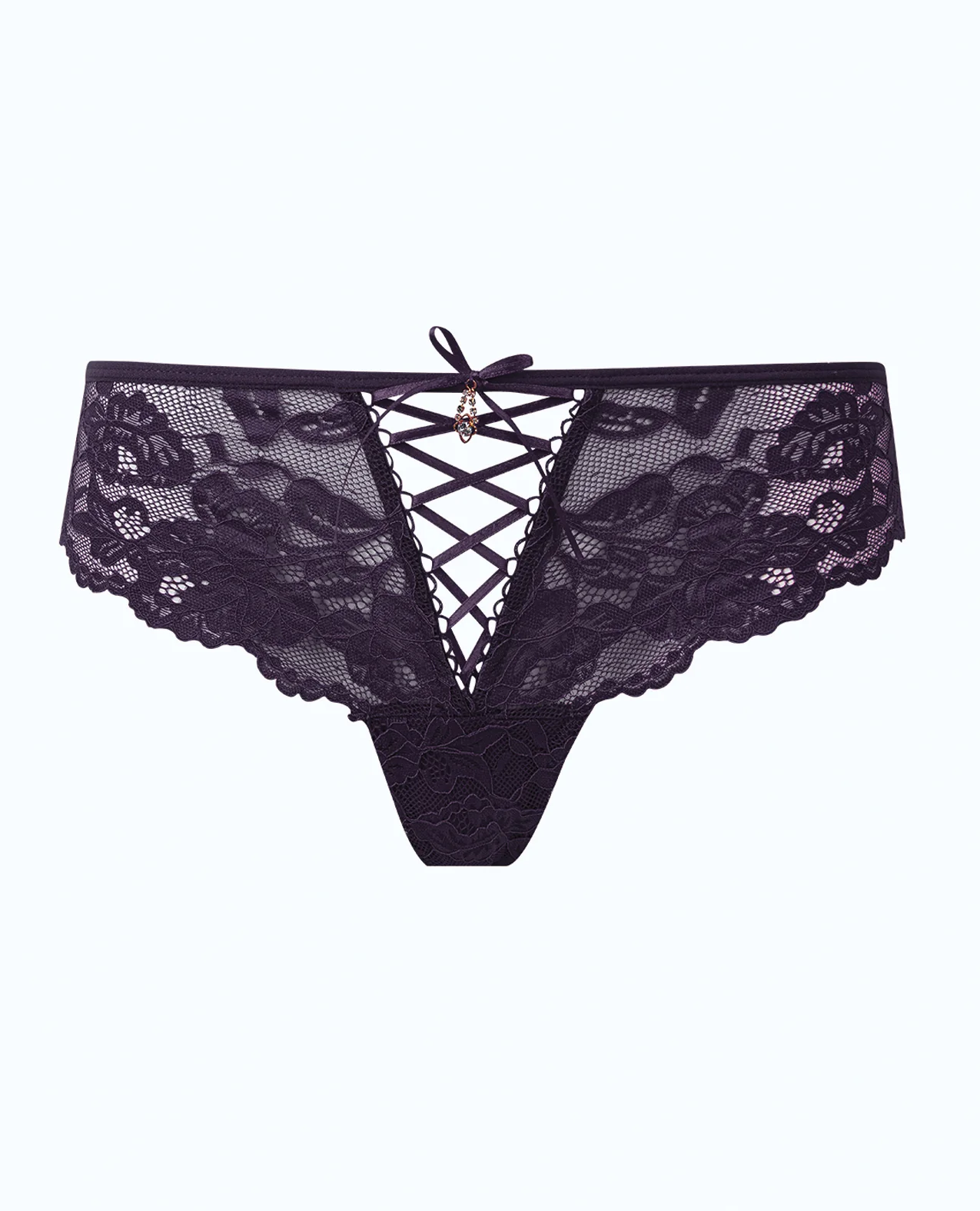 Bella Lace Up Tanga Panty w/Jewel Detail - Purple LG - Image 4