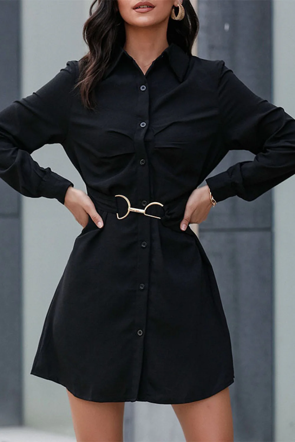 Belted Mini Shirt Dress - Image 3