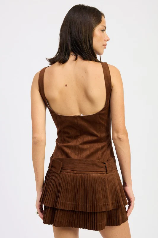 BELTED SUEDE PLEAT MINI DRESS - Image 7
