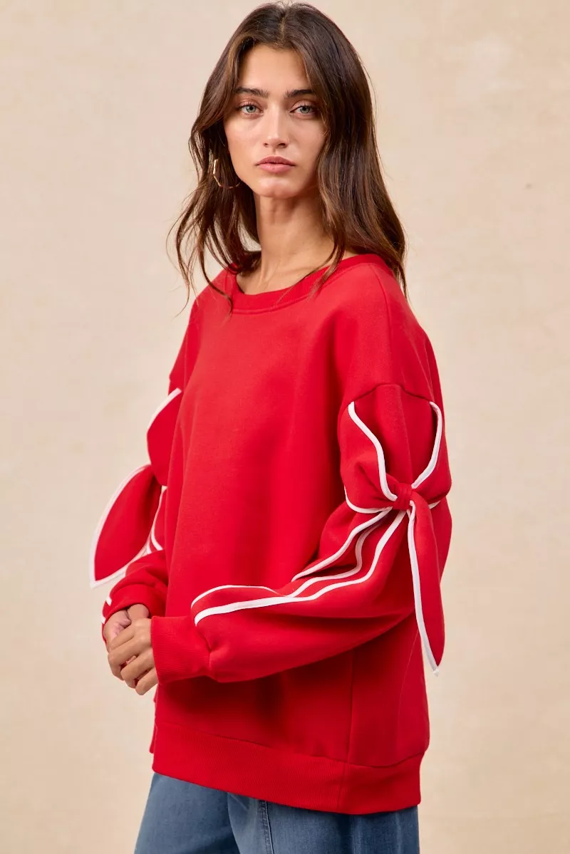 BiBi Bow Detail Sleeves Fleece Sweatshirt - Image 12