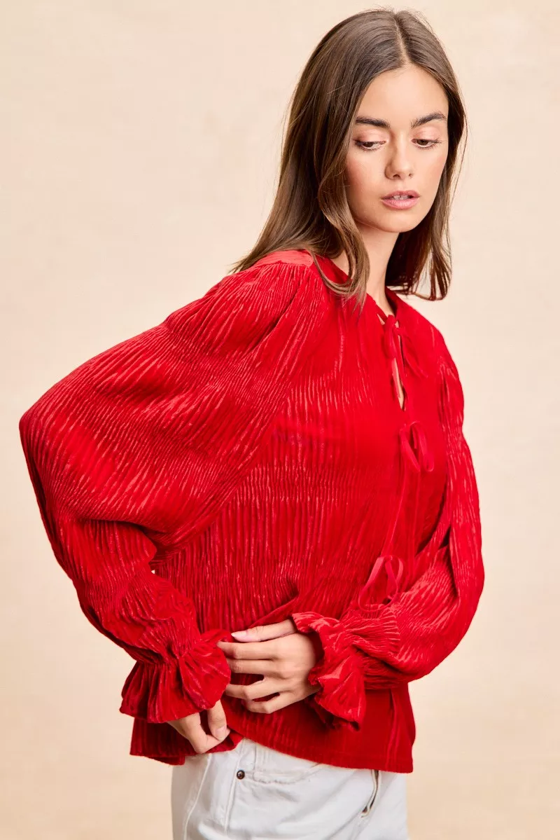BiBi Christmas Theme Velvet Bow Tied Top With Neck Drop - Image 4