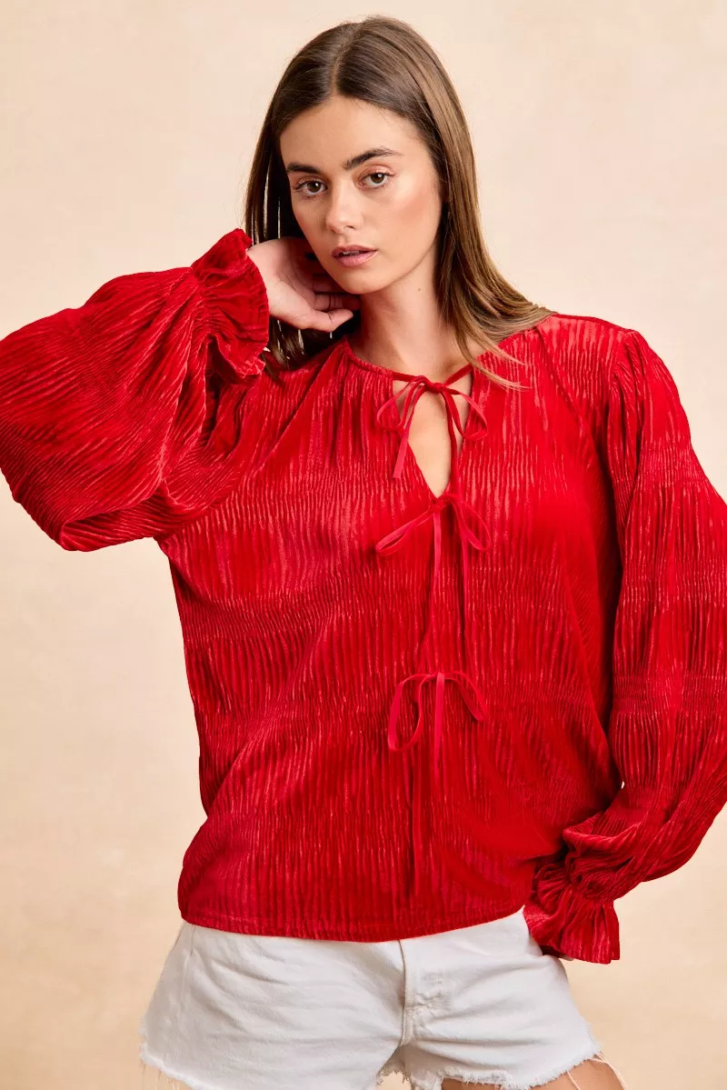 BiBi Christmas Theme Velvet Bow Tied Top With Neck Drop - Image 7