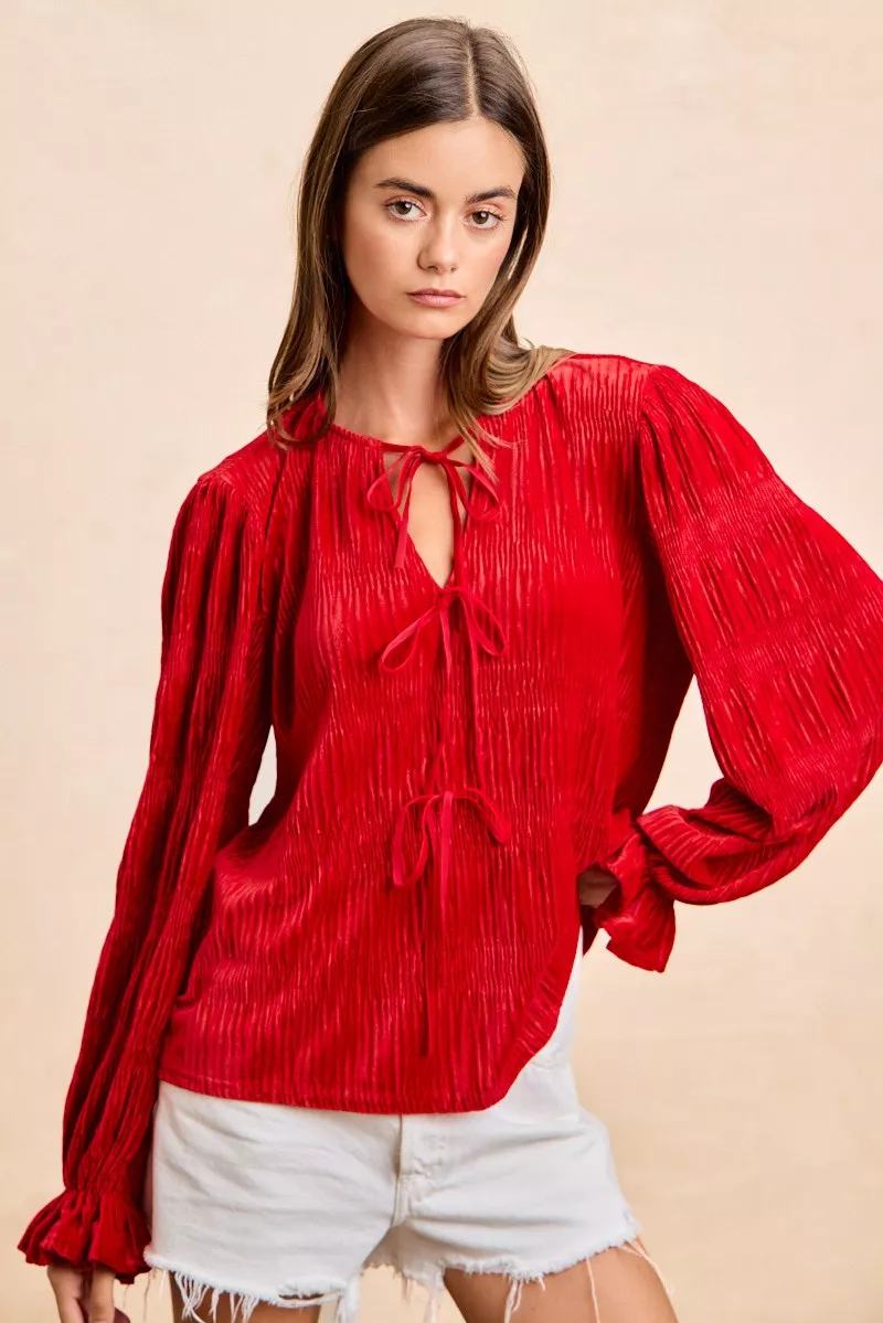BiBi Christmas Theme Velvet Bow Tied Top With Neck Drop - Image 9