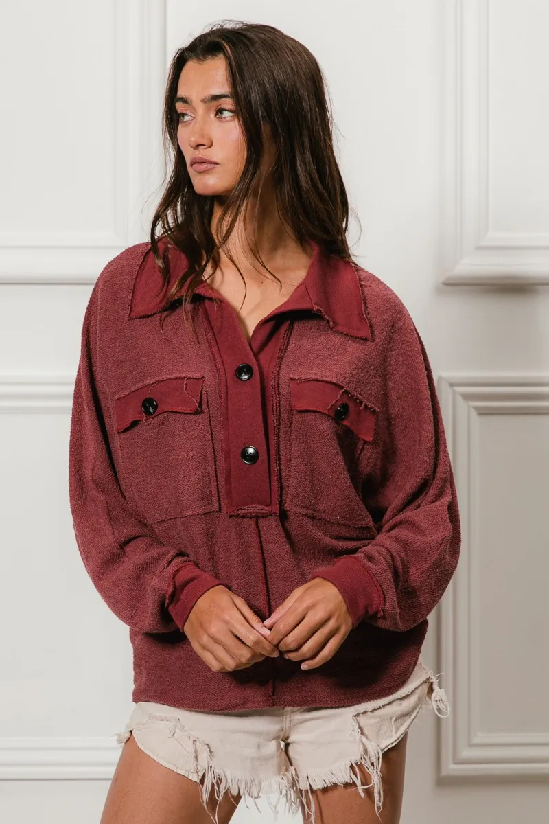 BiBi Cp French Terry Cut Edge Detail Collared Top - Image 11