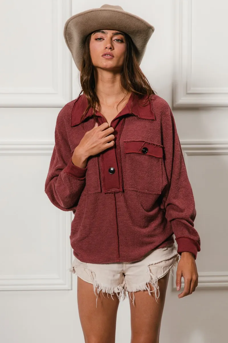 BiBi Cp French Terry Cut Edge Detail Collared Top - Image 12