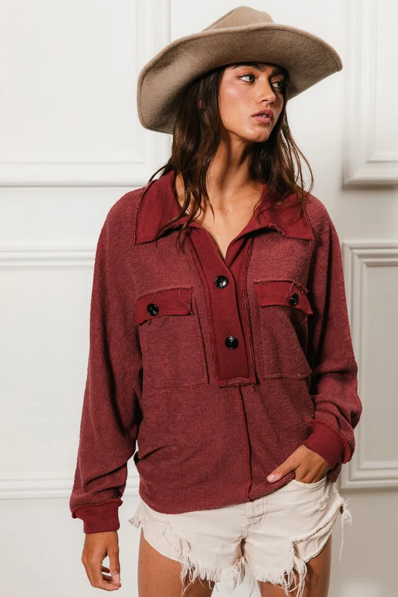 BiBi Cp French Terry Cut Edge Detail Collared Top - Image 13