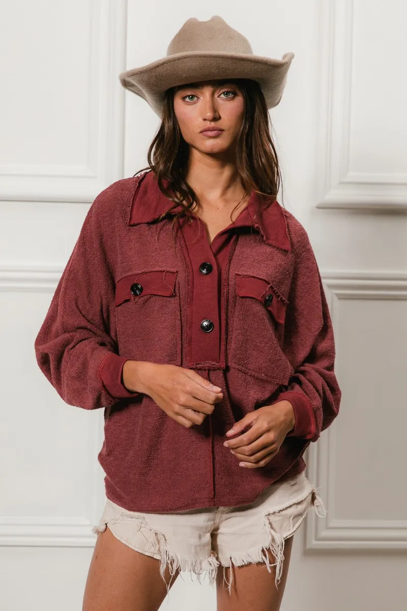 BiBi Cp French Terry Cut Edge Detail Collared Top - Image 14